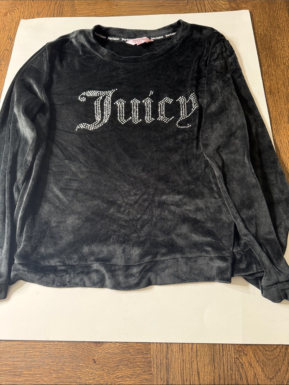 Juicy Couture Black Velour Rhinestone Logo Pullover